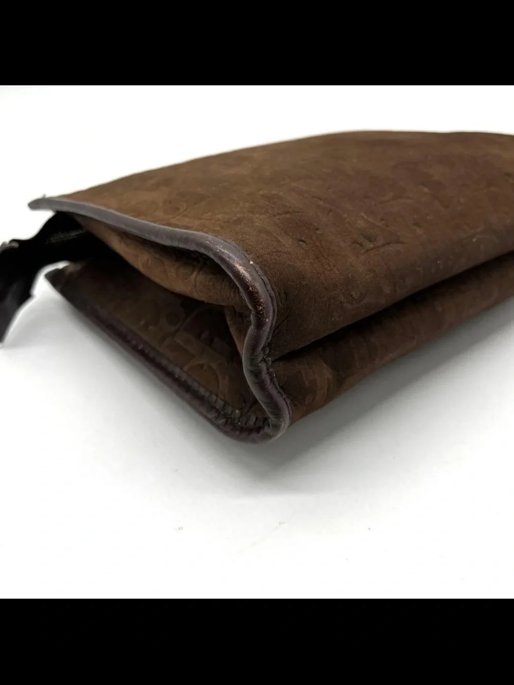Dior Brown Embossed Suede Cosmetic Pouch